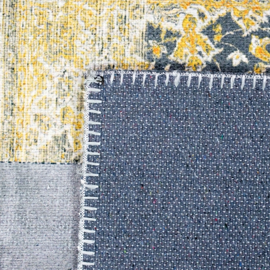 Moderner Elegance Teppich mit orientalisch gemusterten Quadraten in grau gold