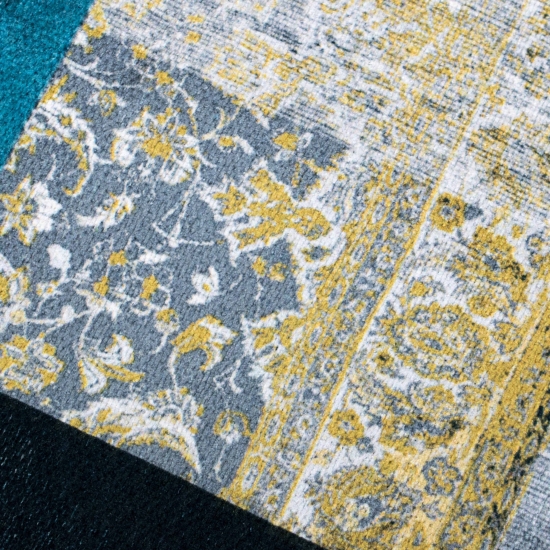 Preview: Multicolor Teppich eleganter moderner Stil mit Quadraten dezent gemustert orange blau