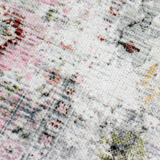 Klassisch moderner Teppich mit dezenten Blumen & Pflanzen Verzierungen in creme pink