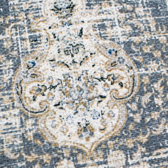 Preview: Klassischer Teppich mit Blumen Ornamenten & Pflanzen Verzierungen in grau beige blau