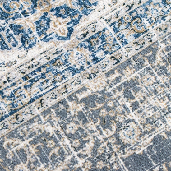 Preview: Klassischer Teppich mit Blumen Ornamenten & Pflanzen Verzierungen in grau beige blau