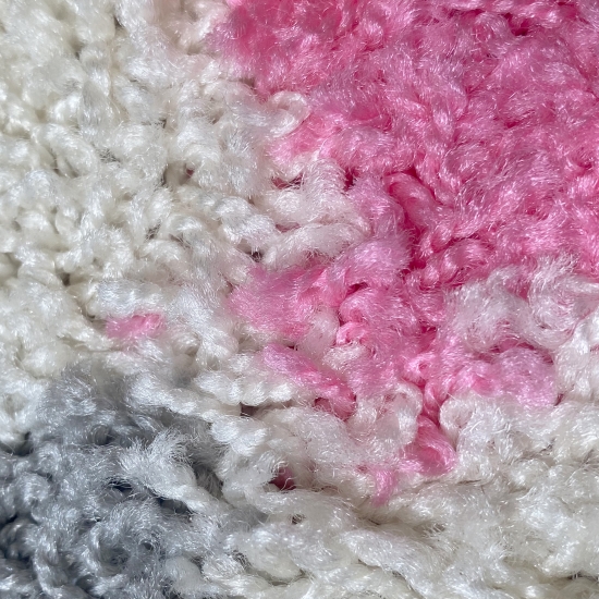 Preview: Shaggy Teppich Mehrfarbig Rosa Grau Creme für Wohnzimmer und Schlafzimmer – moderner Hochflor Teppich weich und stilvoll