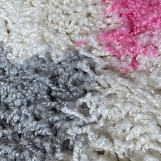 Preview: Shaggy Teppich Mehrfarbig Rosa Grau Creme für Wohnzimmer und Schlafzimmer – moderner Hochflor Teppich weich und stilvoll