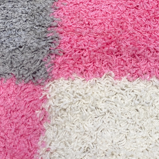 Shaggy Teppich Hochflor Langflor Teppich Wohnzimmer Teppich Gemustert in Karo Design Pink Grau Creme