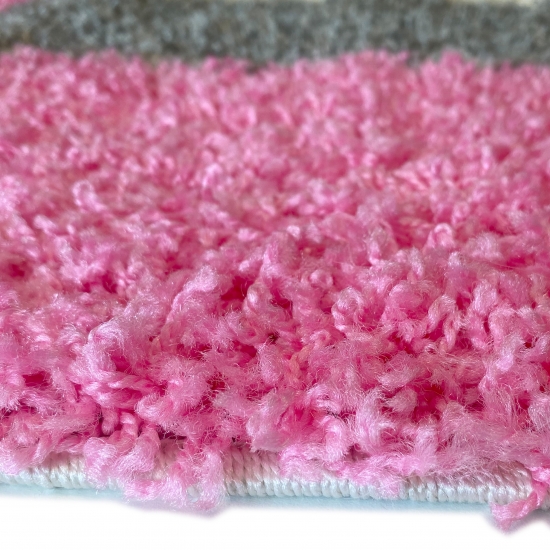 Shaggy Teppich Hochflor Wohnzimmer Karomuster rosa grau creme