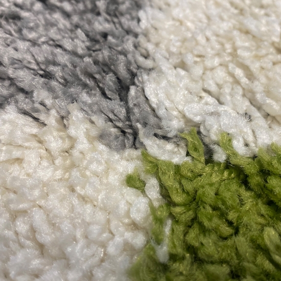Preview: Shaggy Teppich Mehrfarbig Grün Grau Creme für Wohnzimmer und Schlafzimmer – moderner Hochflor Teppich weich und stilvoll