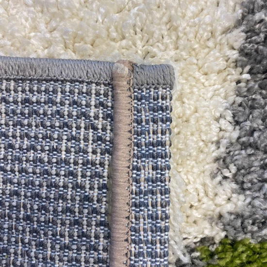 Shaggy Teppich Hochflor Langflor Teppich Wohnzimmer Teppich Gemustert in Karo Design Grün Grau Creme