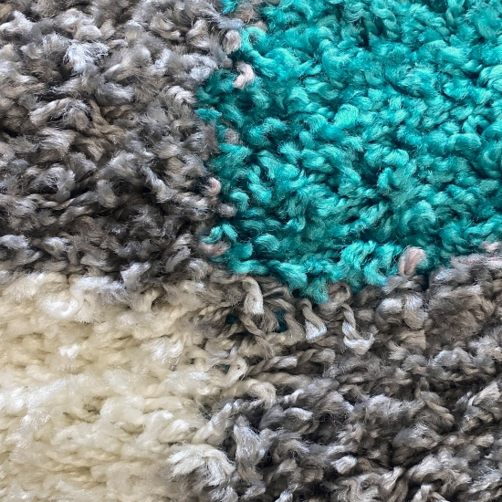Preview: Shaggy Teppich Hochflor Langflor Teppich Wohnzimmer Kinderzimmer in Karo Design Türkis Grau Creme