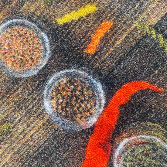 Küchenläufer Teppich waschbar mit bunten Nudeln und Chilli in rot