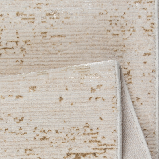 Glänzender Designer Teppich für das Wohnzimmer | gold-weiß