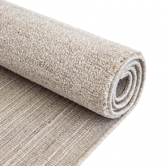 Preview: Moderner Kurzflor Teppich in Creme mit weicher Wolloptik fürs Wohnen