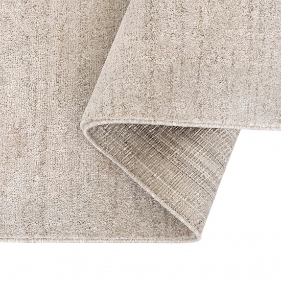 Moderner Kurzflor Teppich in Creme mit weicher Wolloptik fürs Wohnen