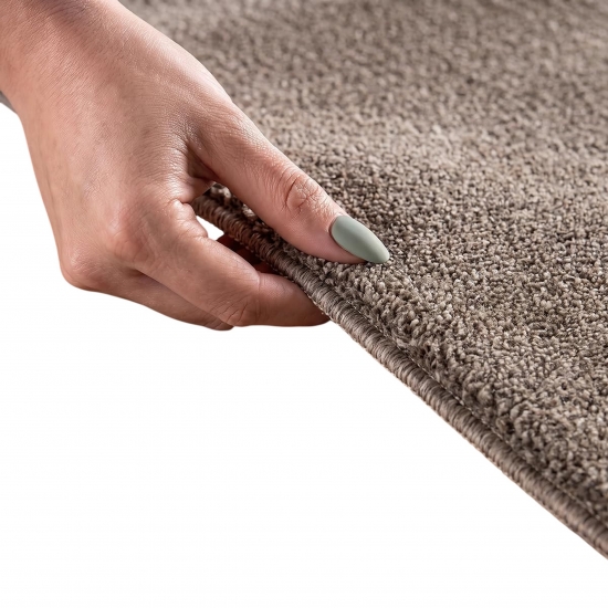 Preview: Kurzflor Teppich Taupe mit weicher Wolloptik für gemütliche Räume