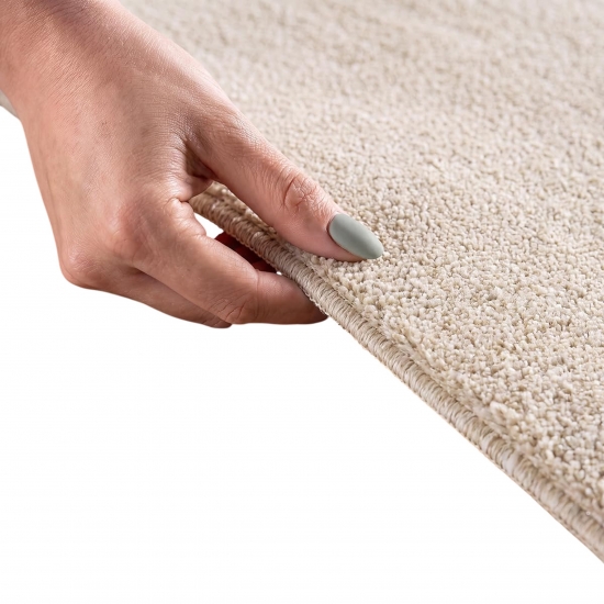 Preview: Kurzflor Teppich Creme Braun mit geometrischem Rautenmuster und Fransen