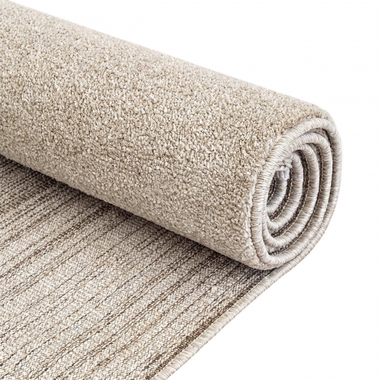 Preview: Kurzflor Teppich Creme Braun mit geometrischem Rautenmuster und Fransen