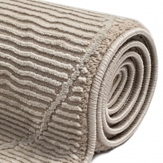 Klassischer Ribs Teppich • recycelt • weich • Rauten in beige