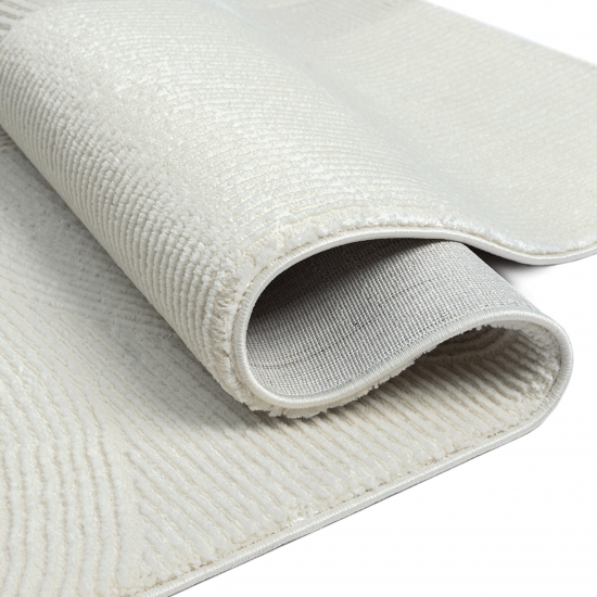 Recycle Teppich mit modernen ovalen Formen liniert in creme