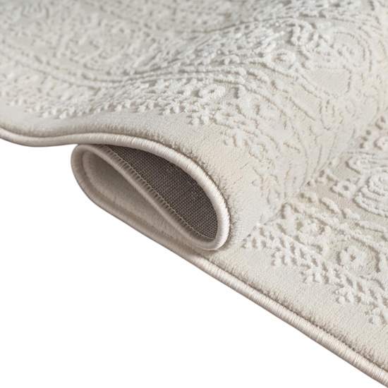 Preview: Recycling Teppich Creme Ornament Design wohnlich Wohnzimmer