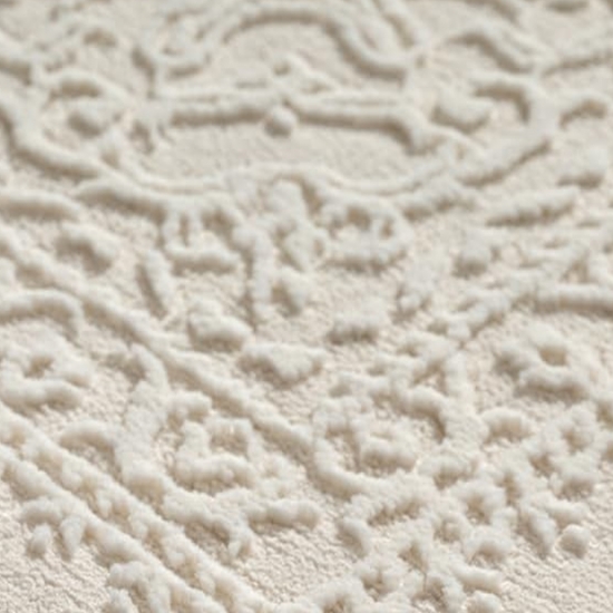 Preview: Recycling Teppich Creme Ornament Design wohnlich Wohnzimmer