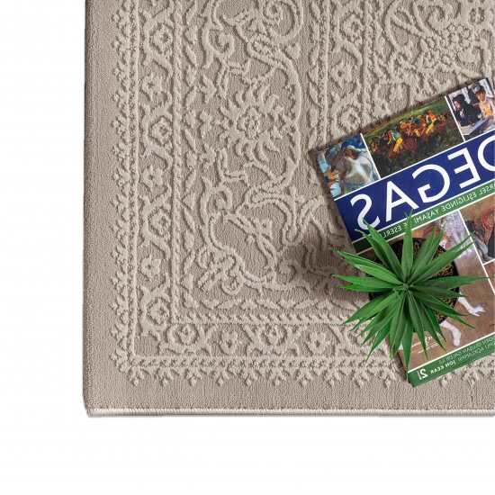 Preview: Recycling Teppich Taupe Ornament Design wohnlich Wohnzimmer