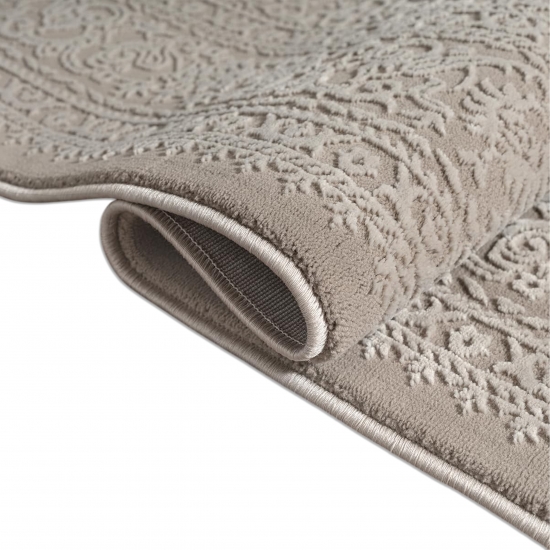 Preview: Recycling Teppich Taupe Ornament Design wohnlich Wohnzimmer