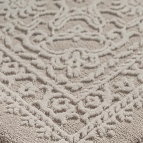 Recycling Teppich Taupe Ornament Design wohnlich Wohnzimmer
