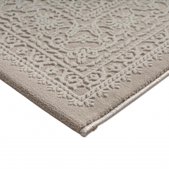 Recycling Teppich Taupe Ornament Design wohnlich Wohnzimmer