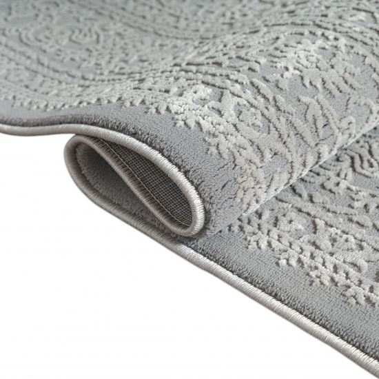 Preview: Recycling Teppich Grau Ornament Design wohnlich Wohnzimmer