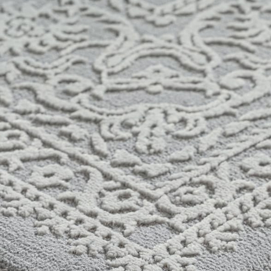 Preview: Recycling Teppich Grau Ornament Design wohnlich Wohnzimmer