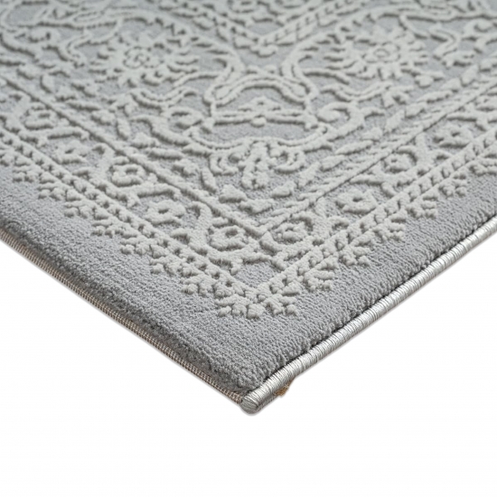 Recycling Teppich Grau Ornament Design wohnlich Wohnzimmer