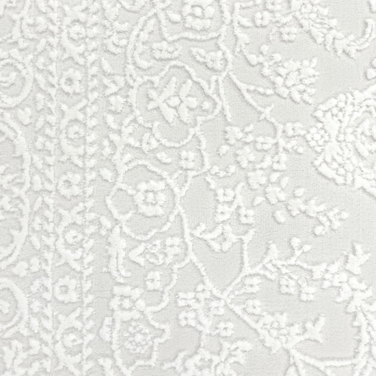 Eleganter Recycel Teppich mit Ornamentmuster zeitloses Design luxuriöse Optik pflegeleicht in Creme