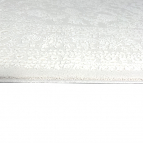 Eleganter Recycel Teppich mit Ornamentmuster zeitloses Design luxuriöse Optik pflegeleicht in Creme