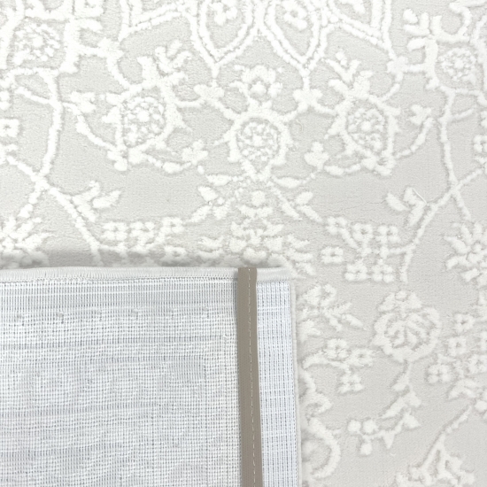 Eleganter Recycel Teppich mit Ornamentmuster zeitloses Design luxuriöse Optik pflegeleicht in Creme