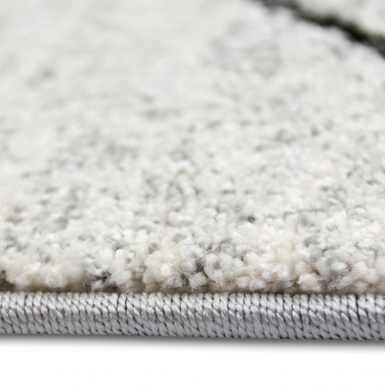 Moderner Teppich Creme Grau Rautenmuster weich Wohnzimmer stilvoll