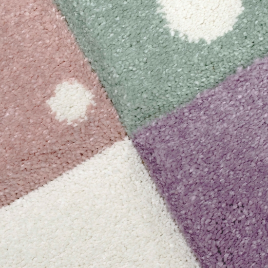 Kinderzimmer Teppich Spielteppich Herz Stern Punkte Design creme rosa blau