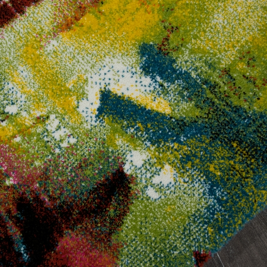 Preview: Moderner Kurzflor Teppich Leinwand Optik multicolor orange grün