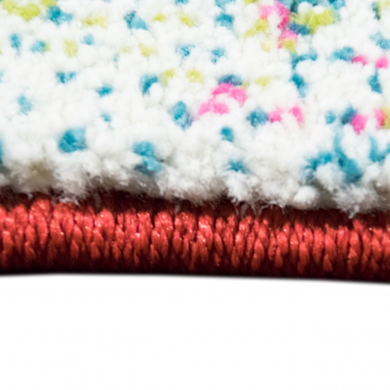 Preview: Moderner Kurzflor Teppich Leinwand Optik multicolor orange grün