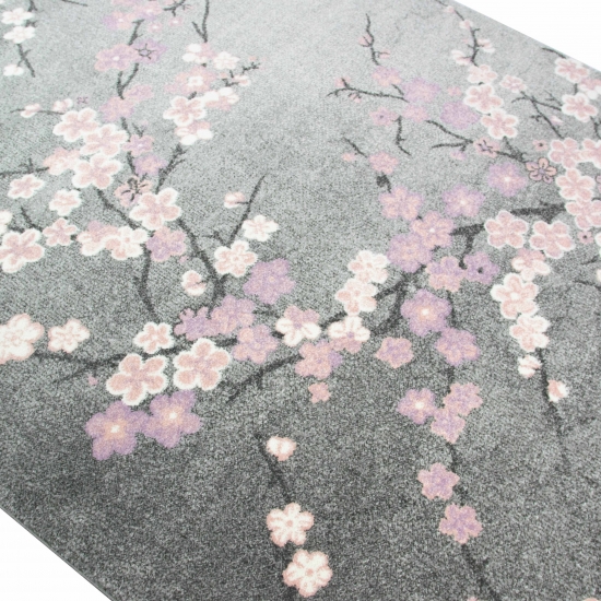 Teppich modern Wohnzimmer Teppich mit Blumenmotiv Pink Grau