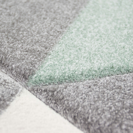 Teppich modern Designerteppich mit Dreieck Muster in Grün Grau Creme