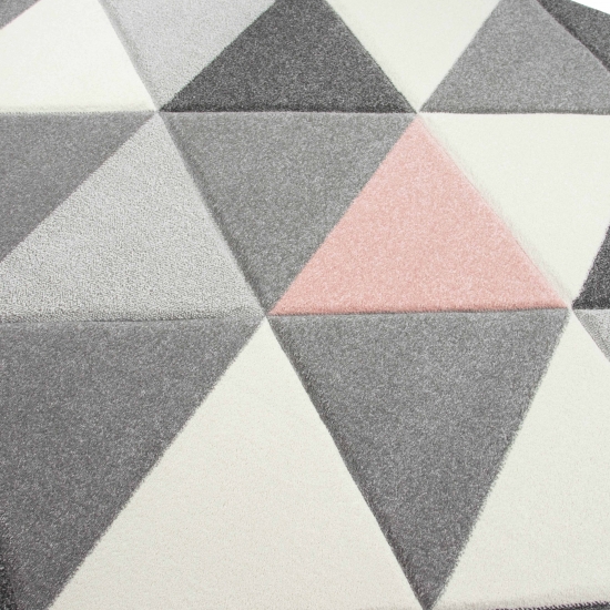 Preview: Teppich modern Designerteppich mit Dreieck Muster in Rosa Grau Creme Preview: Teppich modern Designerteppich mit Dreieck Muster in Rosa Grau Creme