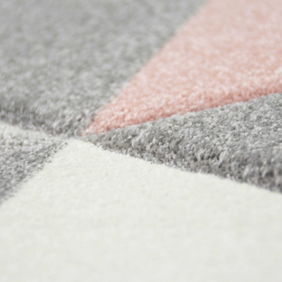 Preview: Teppich modern Designerteppich mit Dreieck Muster in Rosa Grau Creme Preview: Teppich modern Designerteppich mit Dreieck Muster in Rosa Grau Creme