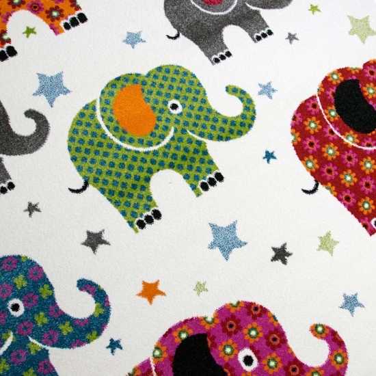Kinder-Teppich mit bunten Elefanten | pflegeleicht | in creme
