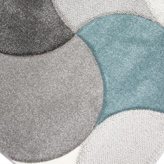 Preview: Moderner Teppichläufer in Grau Türkis mit Konturenschnitt für Flur