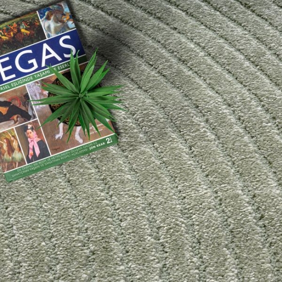 Preview: Teppich grün mit 3D-Linienmuster weich & wohnlich