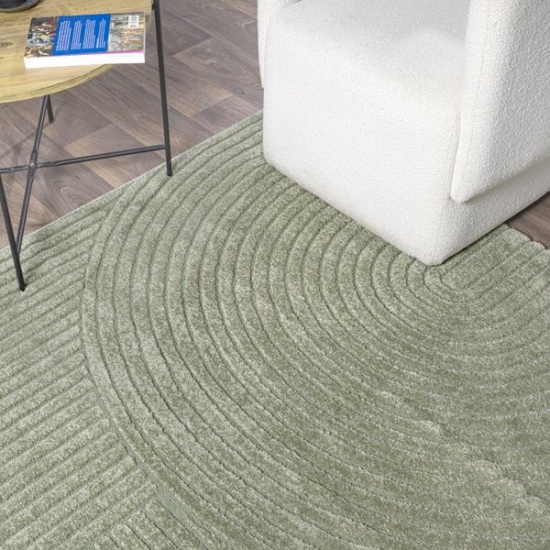 Preview: Teppich grün mit 3D-Linienmuster weich & wohnlich