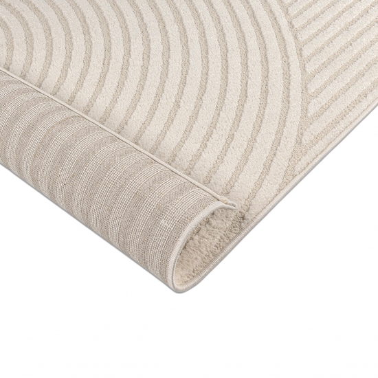 Preview: Teppich creme mit 3D-Linienmuster weich & elegant für Wohnzimmer