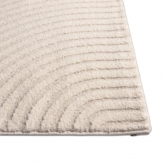 Preview: Teppich creme mit 3D-Linienmuster weich & elegant für Wohnzimmer