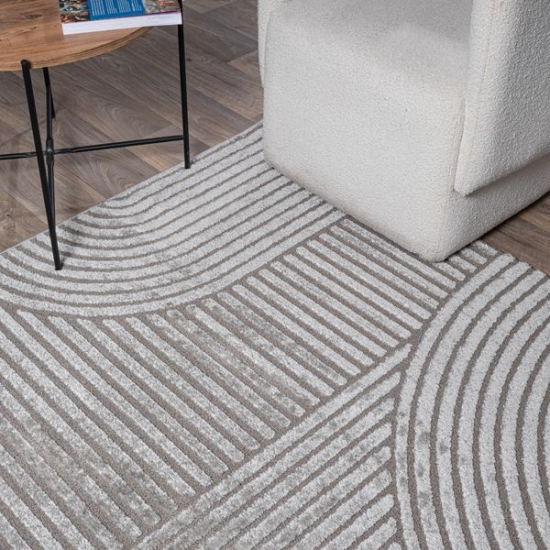 Preview: Teppich grau mit 3D-Linienmuster weich & elegant