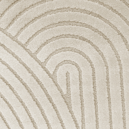 Moderner Wohnzimmerteppich mit gebogenem Muster in creme