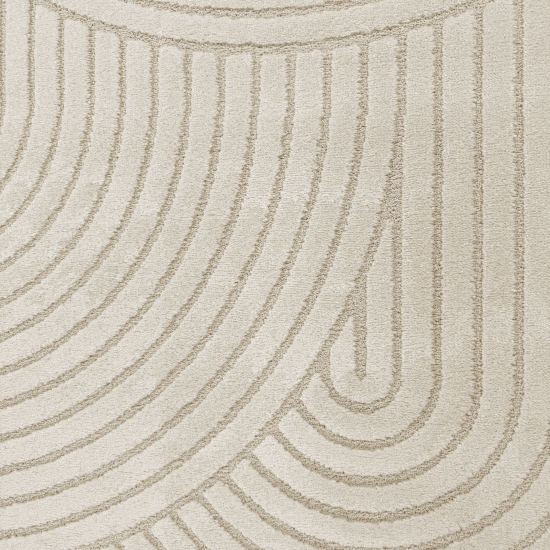 Moderner Wohnzimmerteppich mit gebogenem Muster in creme